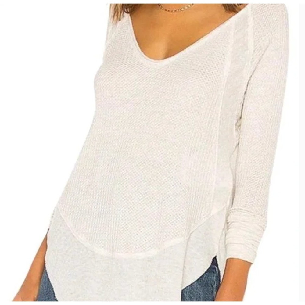 WE THE FREE PEOPLE Small White Thermal Waffle Knit L/S Boho Oversized Shirt‎ Top